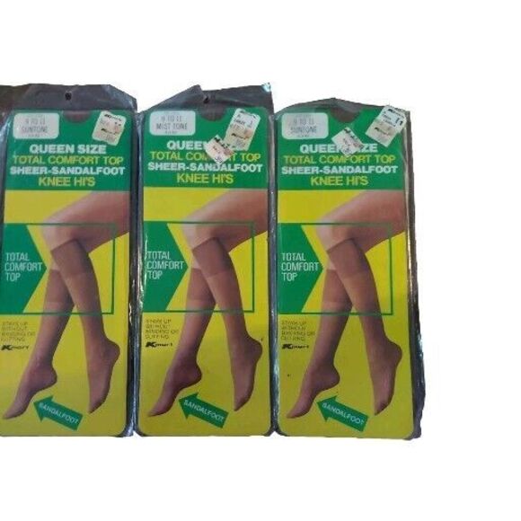 Lot Deadstock K-Mart Total Comfort Top Queen Size Sandalfoot Knee High Stockings - Picture 1 of 2